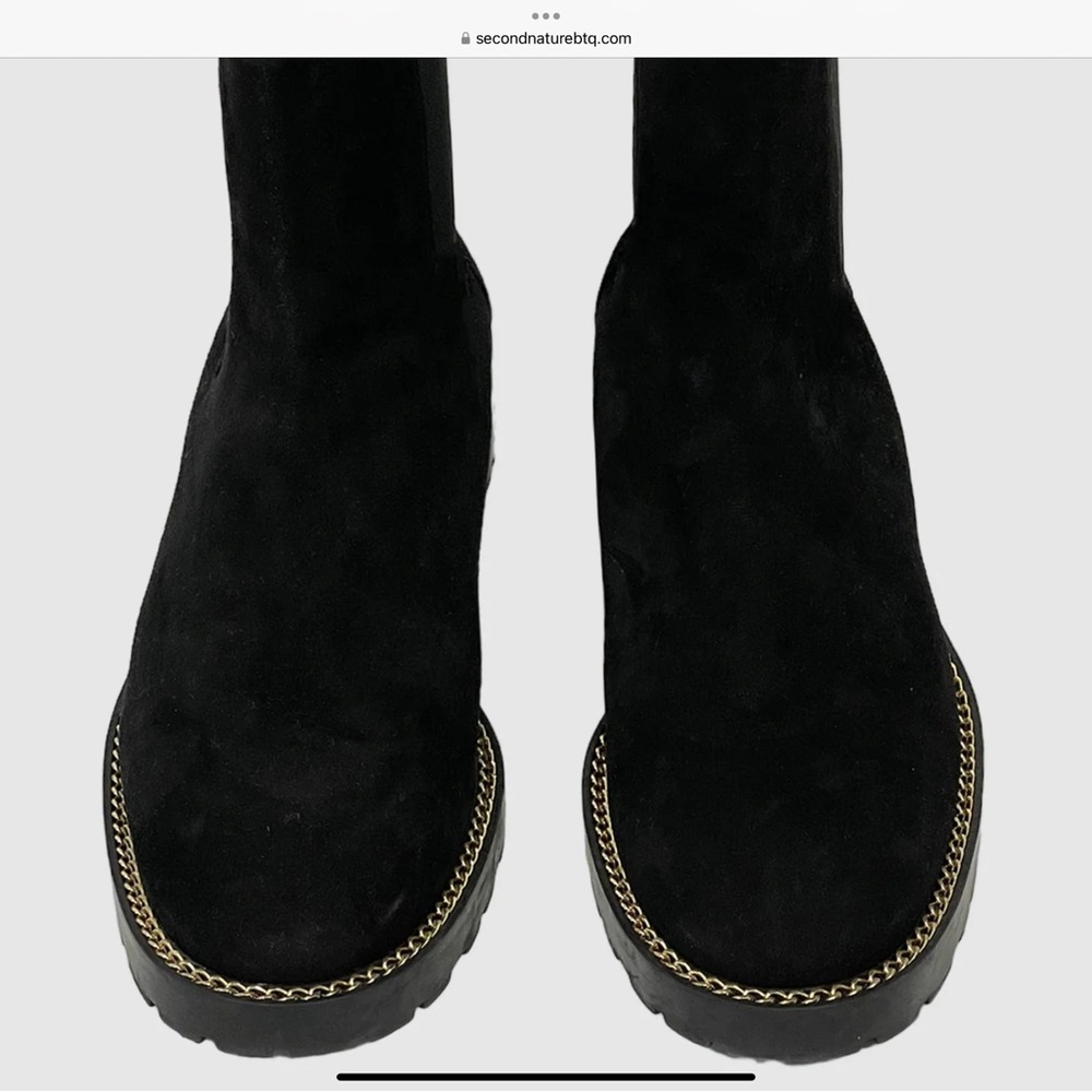 Stuart Weitzman Black Ankle Boots with Gold Chain Detail